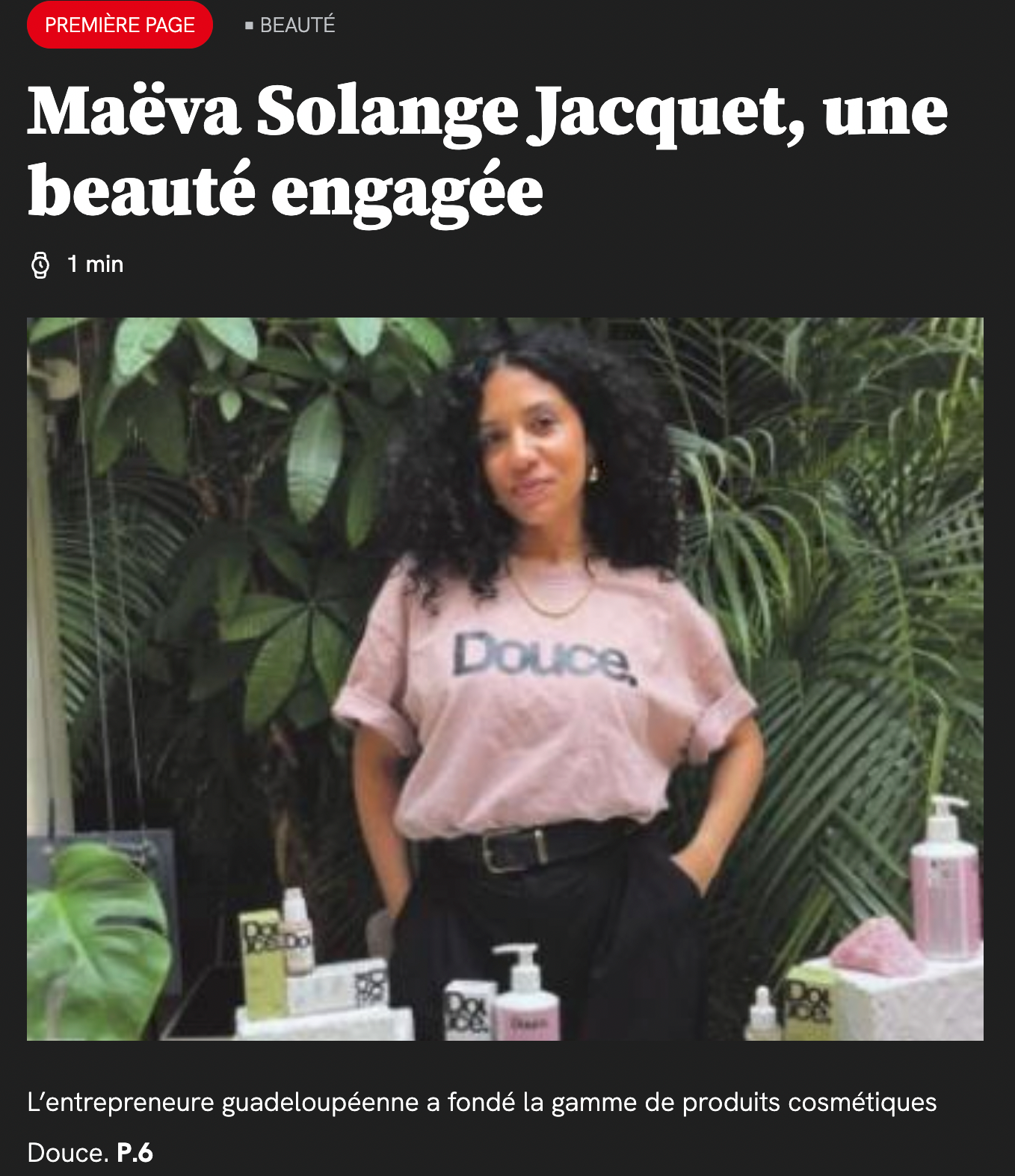 Douce. dans France-Antilles L’Hebdo